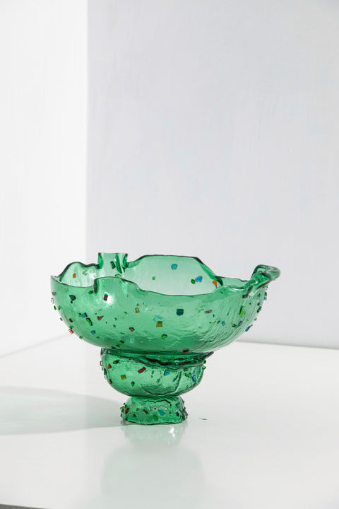 Stone Pedestal Green Serving Bowl