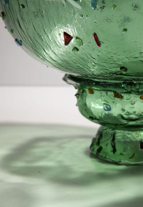 Stone Pedestal Green Serving Bowl